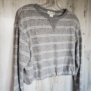 Blue Moon Pink Star Grey and White Cropped long sleeve brushed Tee Shirt…